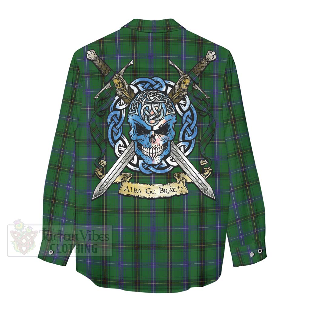 MacKendrick (McKendrick) Tartan Women's Casual Shirt with Family Crest Celtic Skull Style - Tartan Vibes Clothing