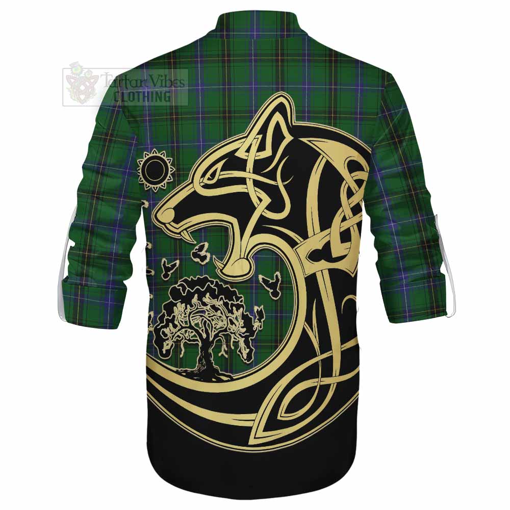 MacKendrick (McKendrick) Tartan Ghillie Kilt Shirt with Family Crest Celtic Wolf Style - Tartan Vibes Clothing