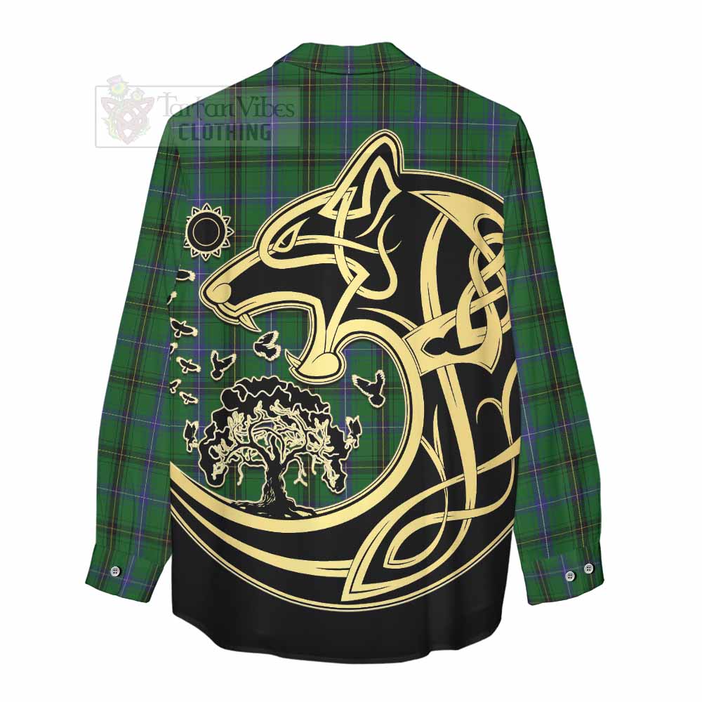 MacKendrick (McKendrick) Tartan Women's Casual Shirt with Family Crest Celtic Wolf Style - Tartan Vibes Clothing