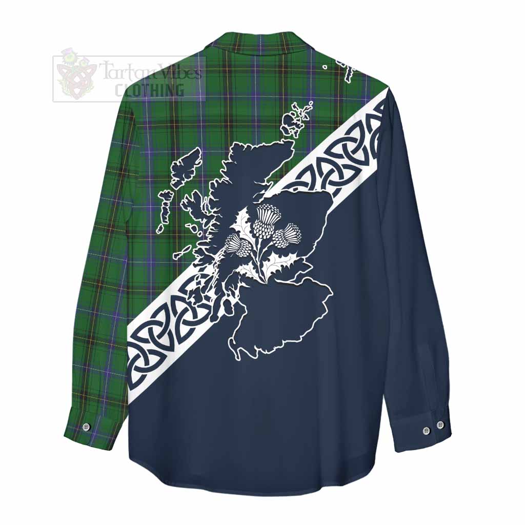 MacKendrick (McKendrick) Tartan Women's Casual Shirt Featuring Thistle and Scotland Map - Tartan Vibes Clothing