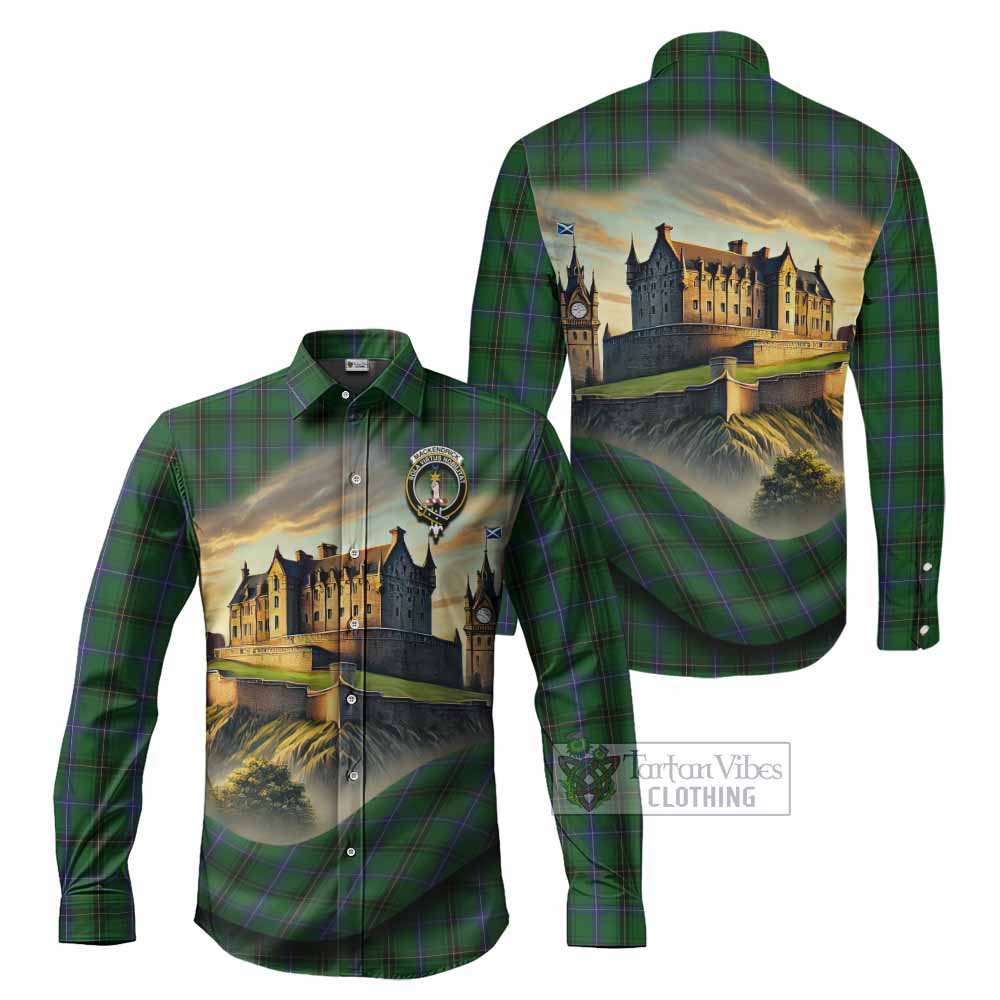 Tartan Vibes Clothing MacKendrick (McKendrick) Tartan Family Crest Long Sleeve Button Shirt with Scottish Ancient Castle Style