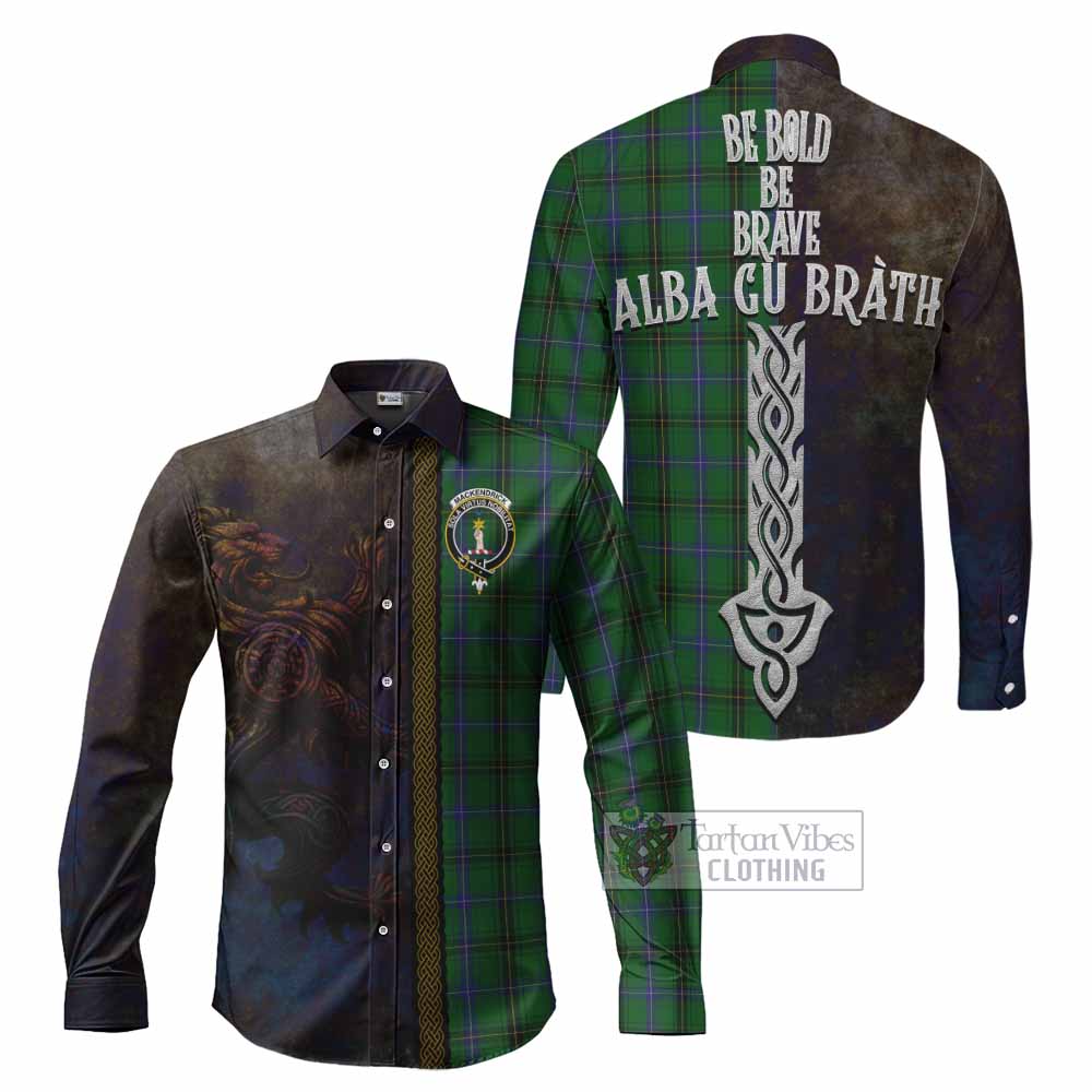 MacKendrick (McKendrick) Tartan Family Crest Long Sleeve Button Shirt Alba Gu Brath Be Brave Lion Ancient Style - Tartan Vibes Clothing