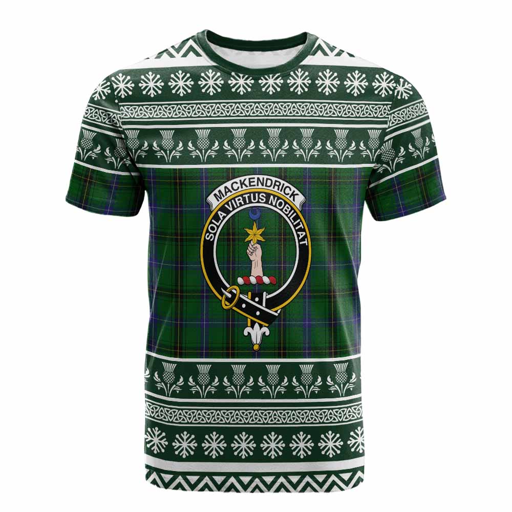 MacKendrick (McKendrick) Clan Tartan Christmas Cotton T-shirt with Family Crest - Tartan Vibes Clothing