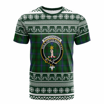 MacKendrick (McKendrick) Clan Tartan Christmas Cotton T-shirt with Family Crest
