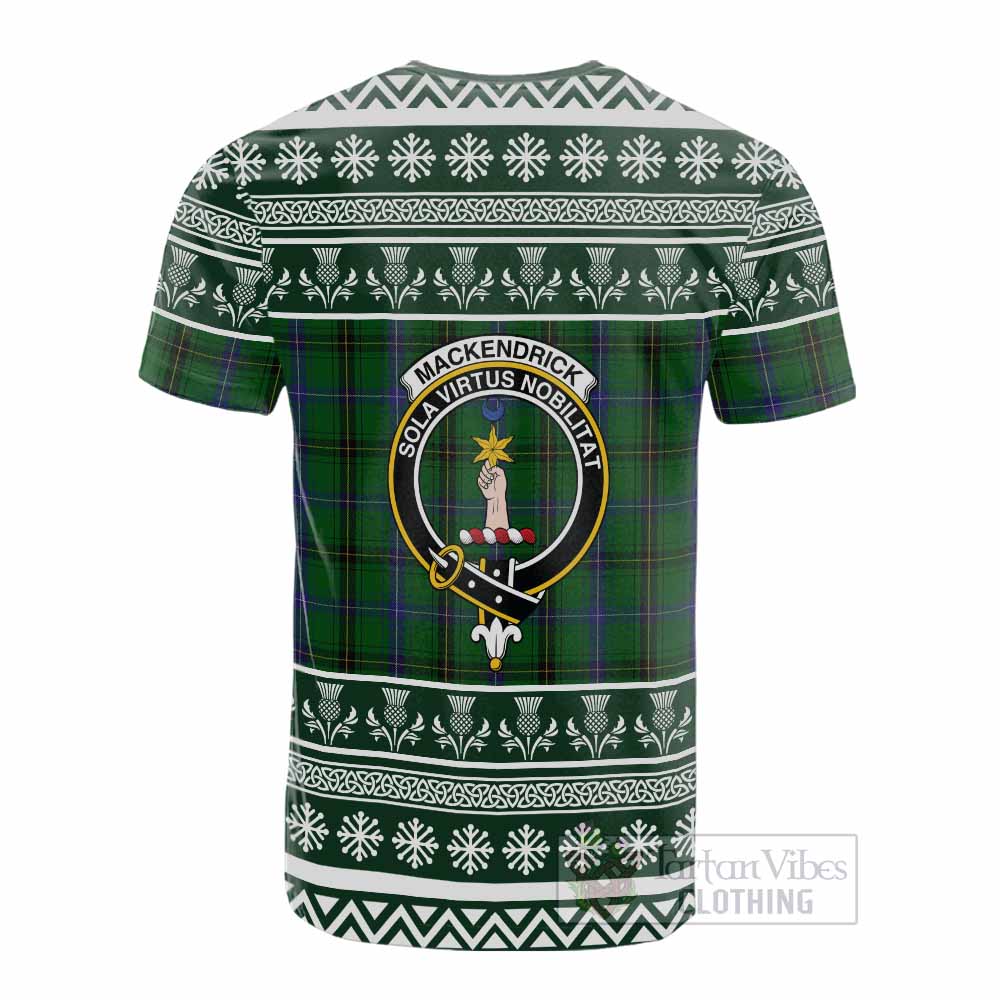 MacKendrick (McKendrick) Clan Tartan Christmas Cotton T-shirt with Family Crest - Tartan Vibes Clothing
