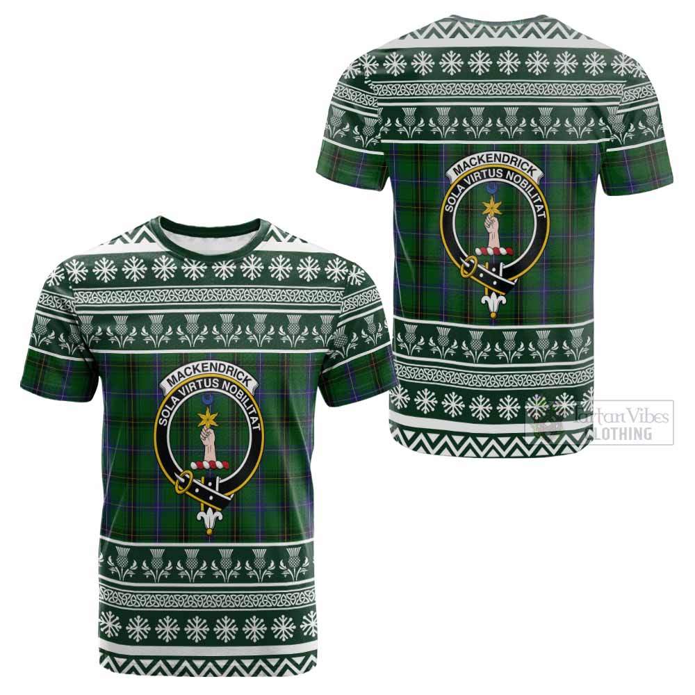 MacKendrick (McKendrick) Clan Tartan Christmas Cotton T-shirt with Family Crest - Tartan Vibes Clothing