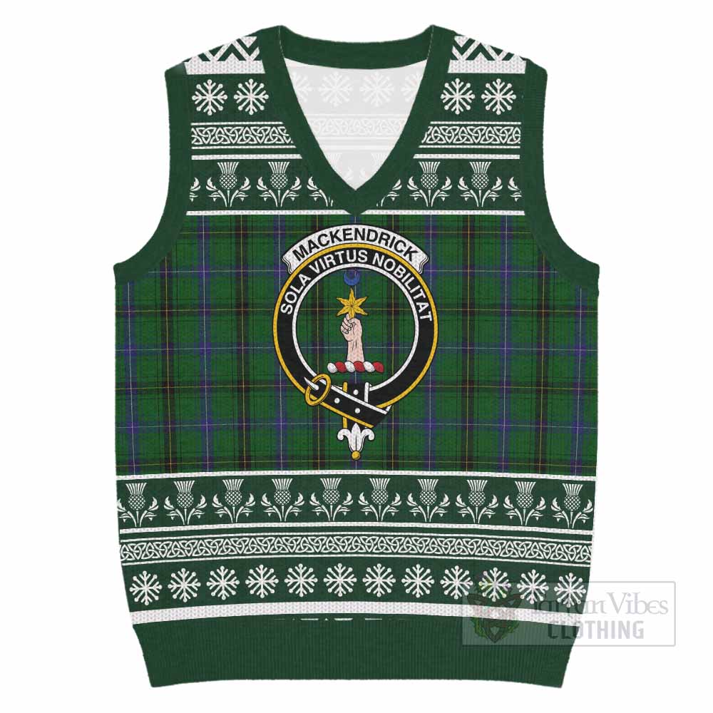 MacKendrick (McKendrick) Clan Tartan Christmas Knitted V-Neck Vest with Family Crest - Tartan Vibes Clothing