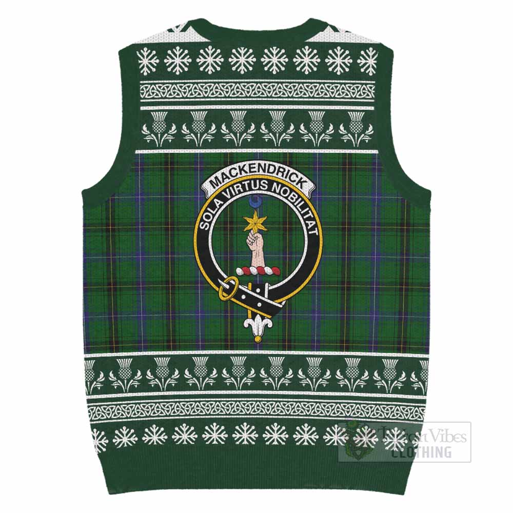 MacKendrick (McKendrick) Clan Tartan Christmas Knitted V-Neck Vest with Family Crest - Tartan Vibes Clothing
