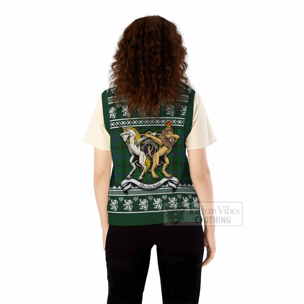 MacKendrick (McKendrick) Clan Tartan Crest Christmas Knitted V-Neck Vest Coat of Arms Funny Style - Tartan Vibes Clothing
