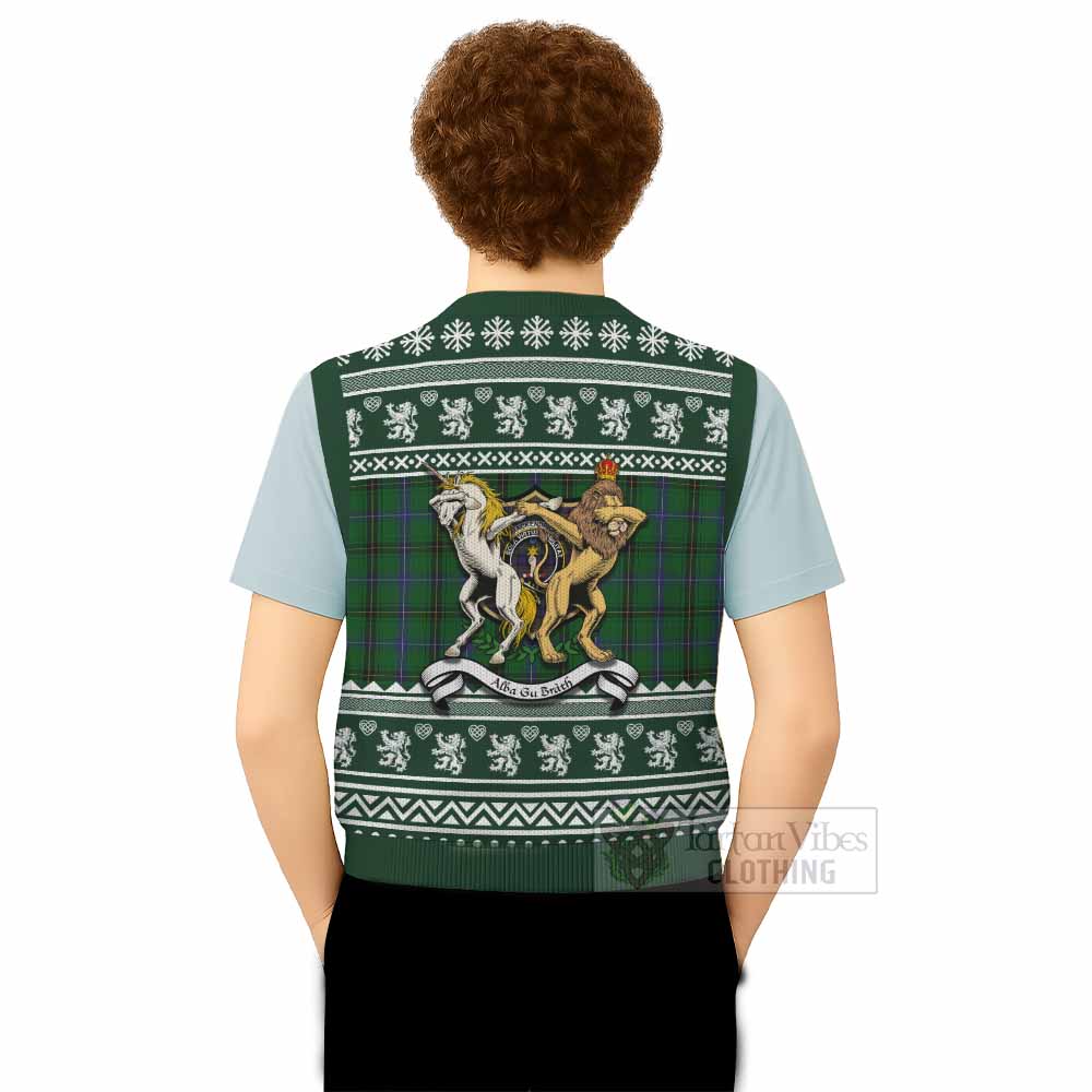 MacKendrick (McKendrick) Clan Tartan Crest Christmas Knitted V-Neck Vest Coat of Arms Funny Style - Tartan Vibes Clothing