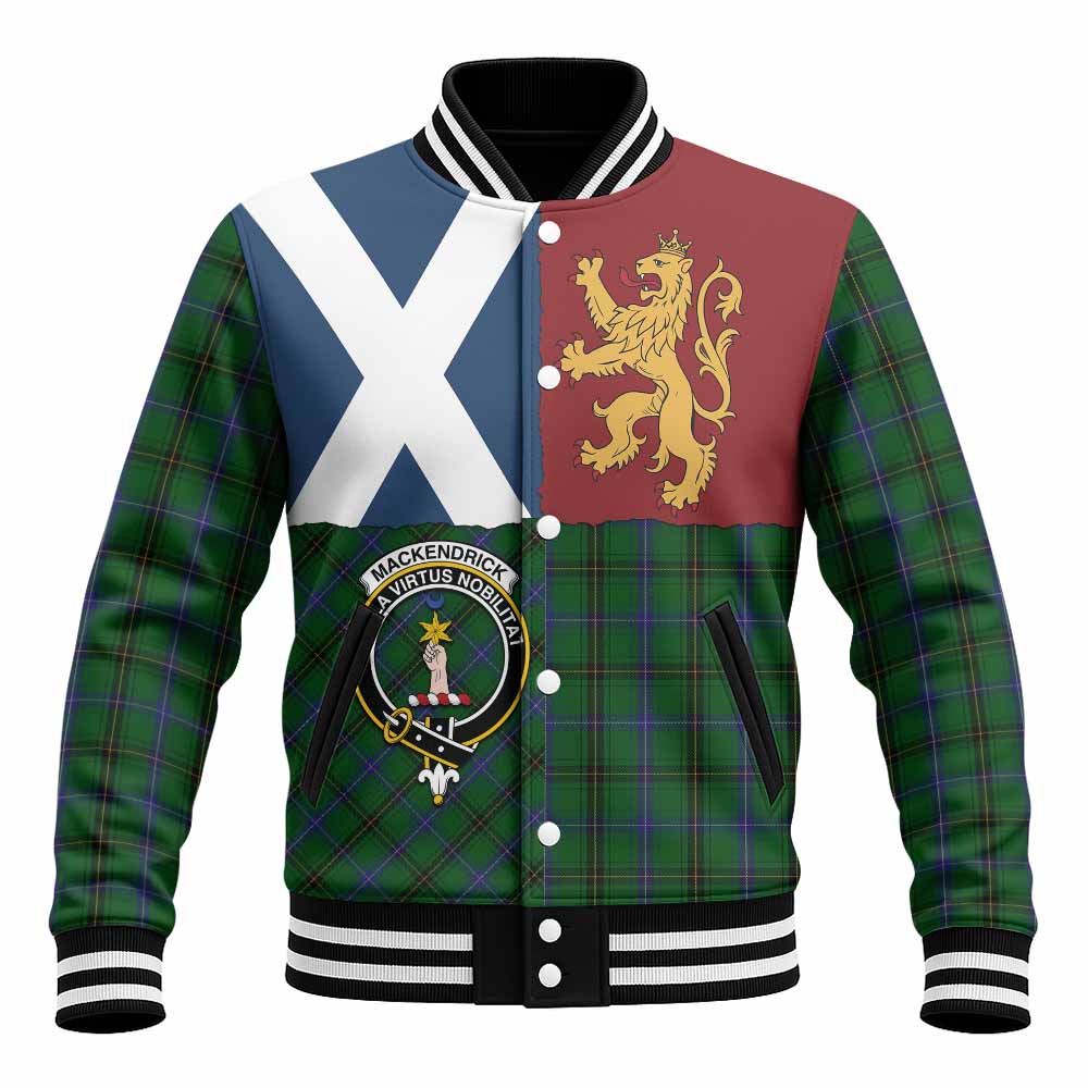 MacKendrick (McKendrick) Crest Tartan Baseball Jacket with Lion Rampant Saltire Style