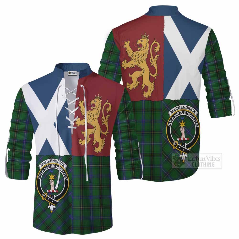 MacKendrick (McKendrick) Crest Tartan Ghillie Shirt with Lion Rampant Saltire Style - Tartan Vibes Clothing