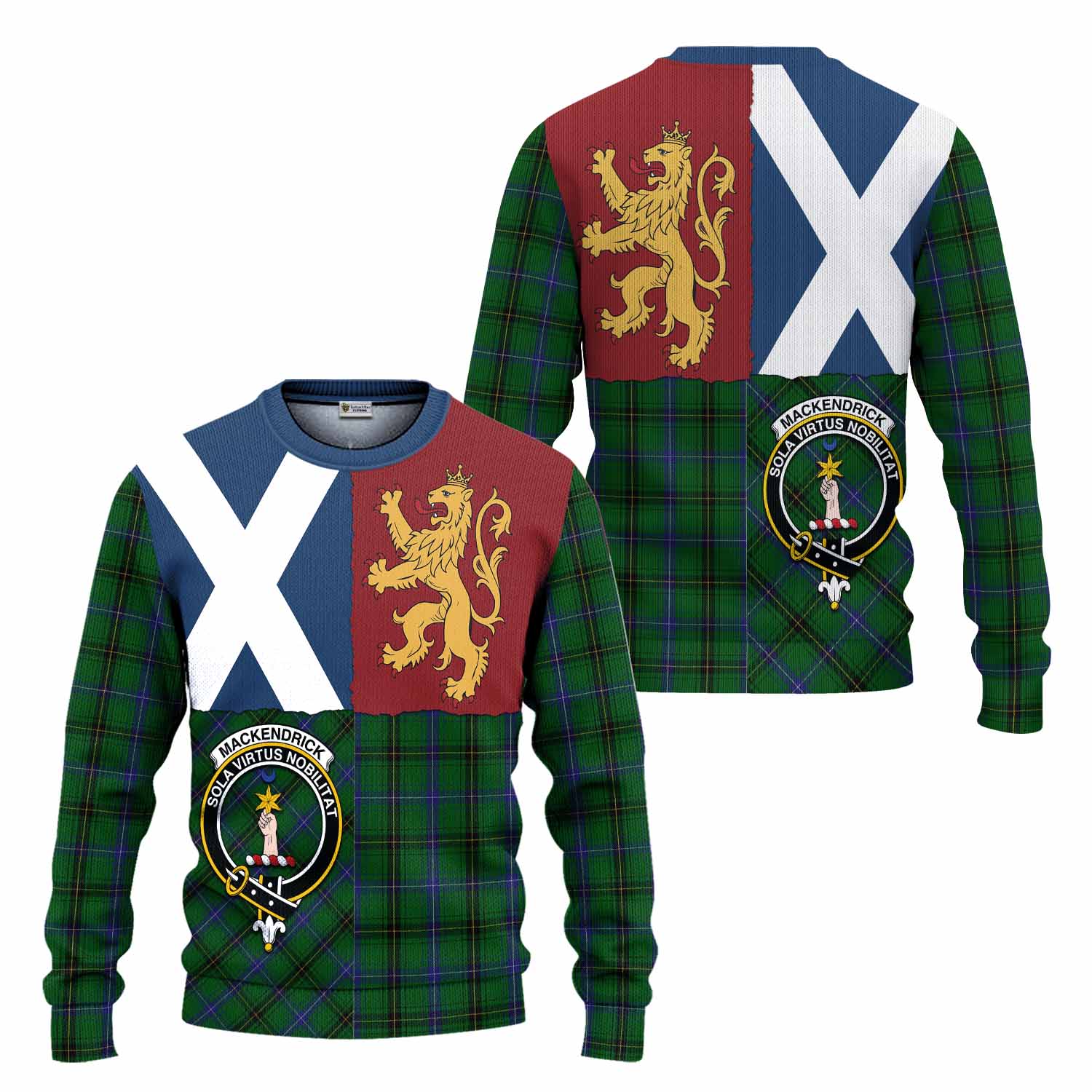 MacKendrick (McKendrick) Crest Tartan Knitted Sweater with Lion Rampant Saltire Style