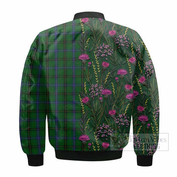 MacKendrick (McKendrick) Family Crest Tartan Bomber Jacket Scottish Thistle Flower Pattern Half Style - Tartan Vibes Clothing