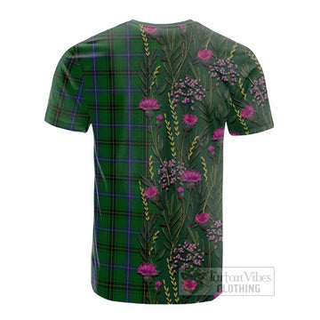 MacKendrick (McKendrick) Family Crest Tartan Cotton T-shirt Scottish Thistle Flower Pattern Half Style