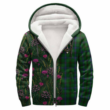MacKendrick (McKendrick) Family Crest Tartan Sherpa Hoodie Scottish Thistle Flower Pattern Half Style - Tartan Vibes Clothing