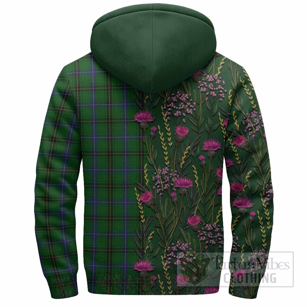 MacKendrick (McKendrick) Family Crest Tartan Sherpa Hoodie Scottish Thistle Flower Pattern Half Style - Tartan Vibes Clothing