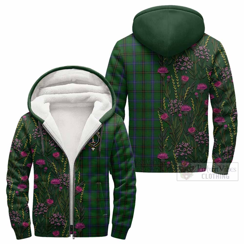 MacKendrick (McKendrick) Family Crest Tartan Sherpa Hoodie Scottish Thistle Flower Pattern Half Style - Tartan Vibes Clothing