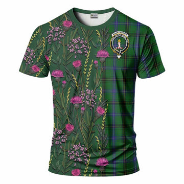 MacKendrick (McKendrick) Family Crest Tartan T-Shirt Scottish Thistle Flower Pattern Half Style - Tartan Vibes Clothing