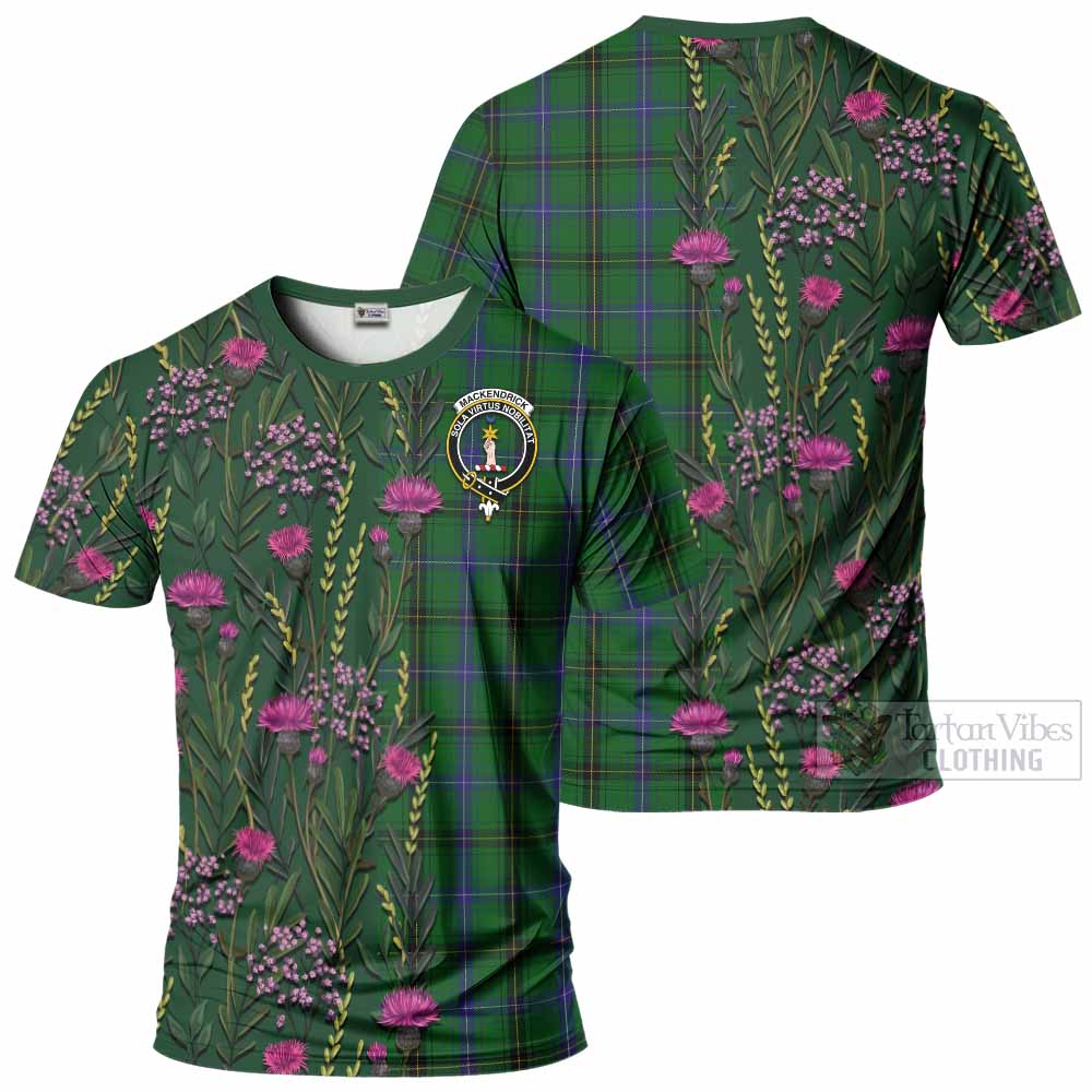 MacKendrick (McKendrick) Family Crest Tartan T-Shirt Scottish Thistle Flower Pattern Half Style - Tartan Vibes Clothing