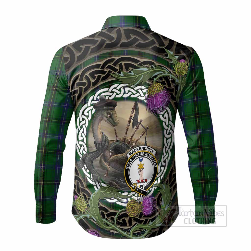 MacKendrick (McKendrick) Tartan Crest Bagpipe Nessie Long Sleeve Button Shirts Scottish Loch Ness Monster Celtic Thistle