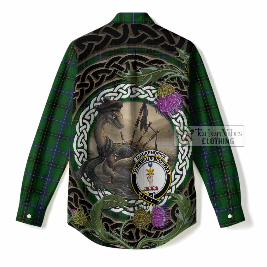 MacKendrick (McKendrick) Tartan Crest Bagpipe Nessie Women Casual Shirt Scottish Loch Ness Monster Celtic Thistle