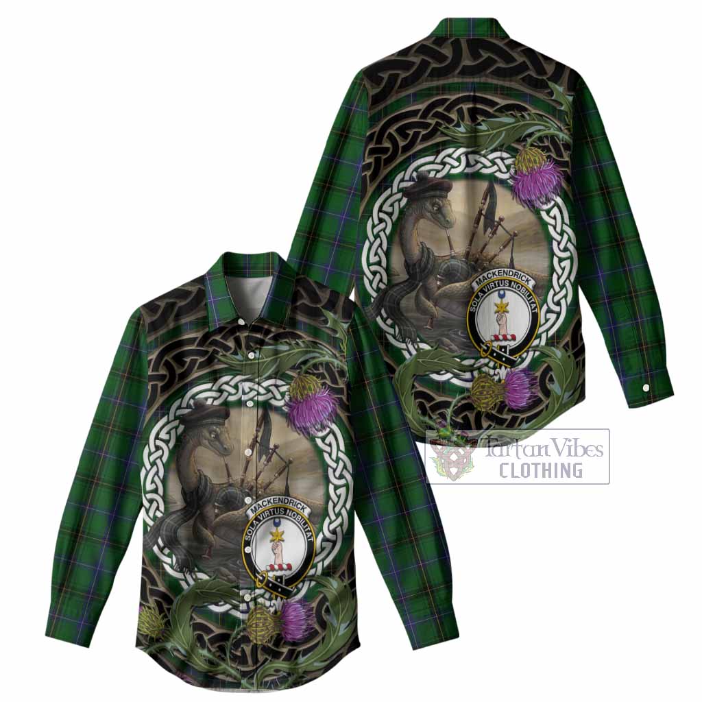 MacKendrick (McKendrick) Tartan Crest Bagpipe Nessie Women Casual Shirt Scottish Loch Ness Monster Celtic Thistle