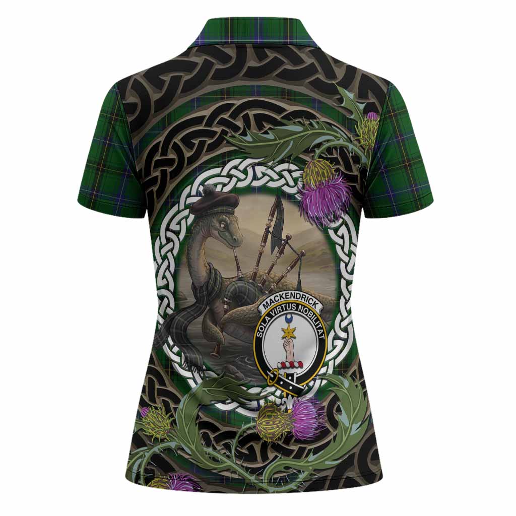 MacKendrick (McKendrick) Tartan Crest Bagpipe Nessie Women Polo Shirt Scottish Loch Ness Monster Celtic Thistle