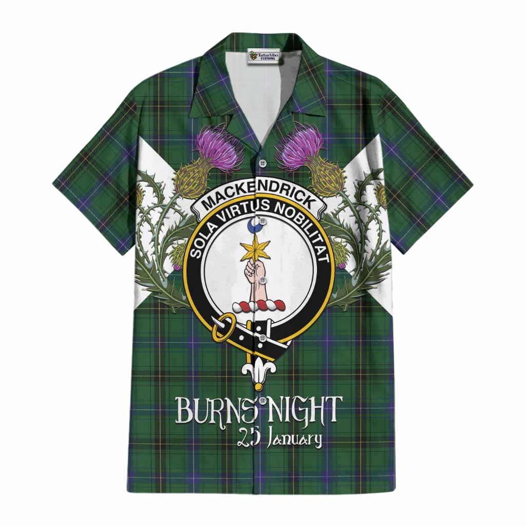MacKendrick (McKendrick) Tartan Family Crest Cotton Hawaiian Shirt Scottish Burns Night Thistle Floral