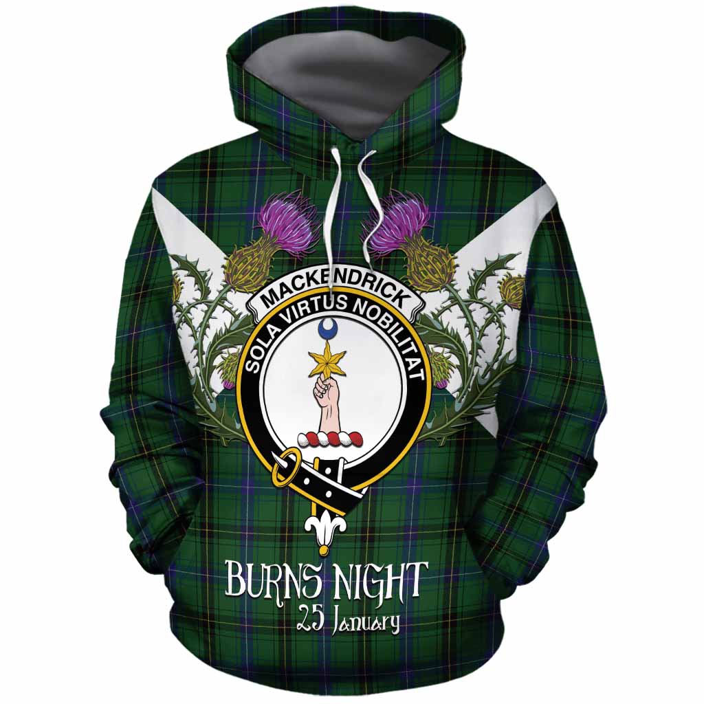 MacKendrick (McKendrick) Tartan Family Crest Cotton Hoodie Scottish Burns Night Thistle Floral
