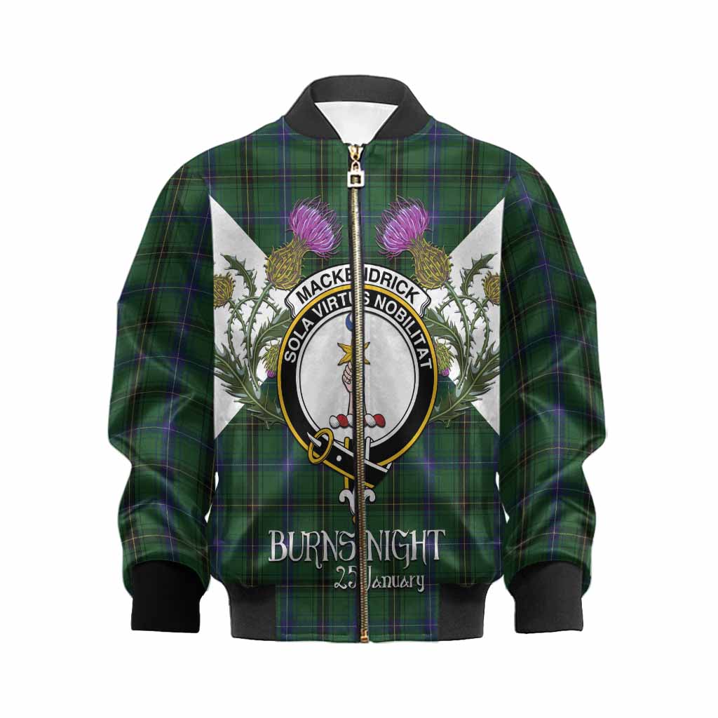 MacKendrick (McKendrick) Tartan Family Crest Kid Bomber Jacket Scottish Burns Night Thistle Floral