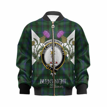 MacKendrick (McKendrick) Tartan Family Crest Kid Bomber Jacket Scottish Burns Night Thistle Floral