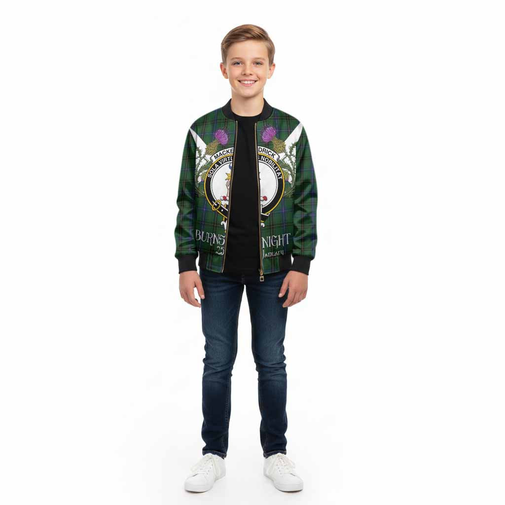 MacKendrick (McKendrick) Tartan Family Crest Kid Bomber Jacket Scottish Burns Night Thistle Floral