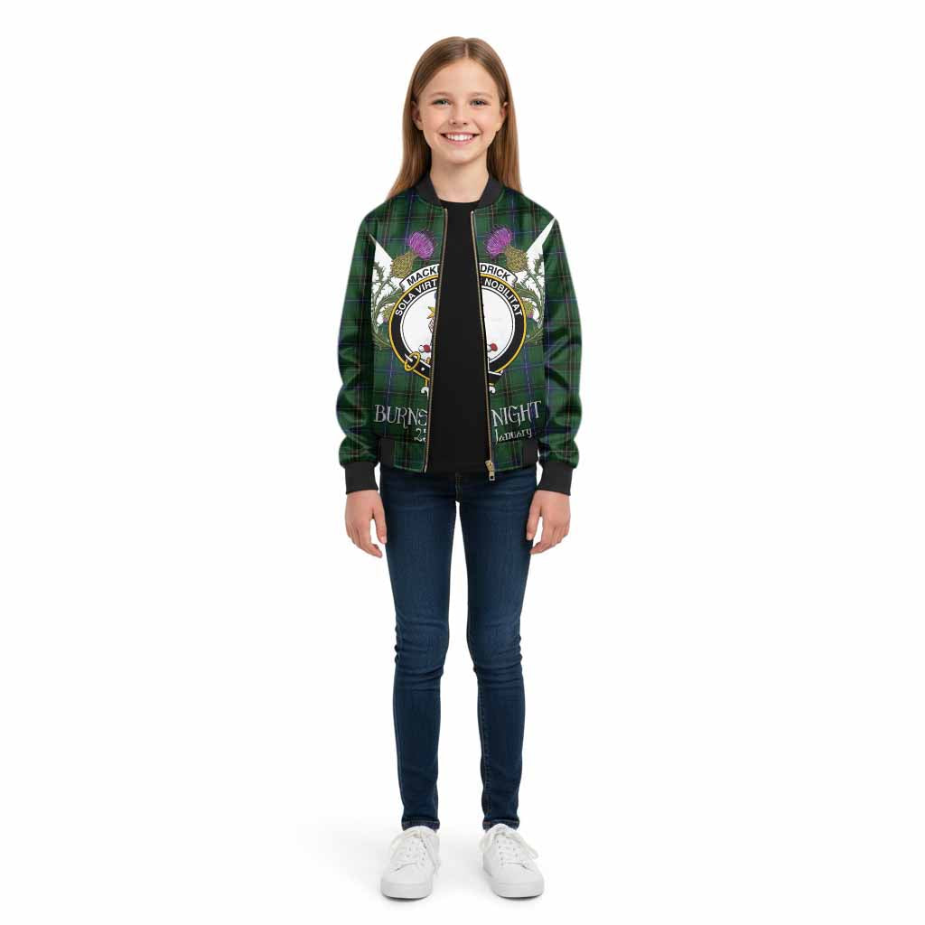 MacKendrick (McKendrick) Tartan Family Crest Kid Bomber Jacket Scottish Burns Night Thistle Floral
