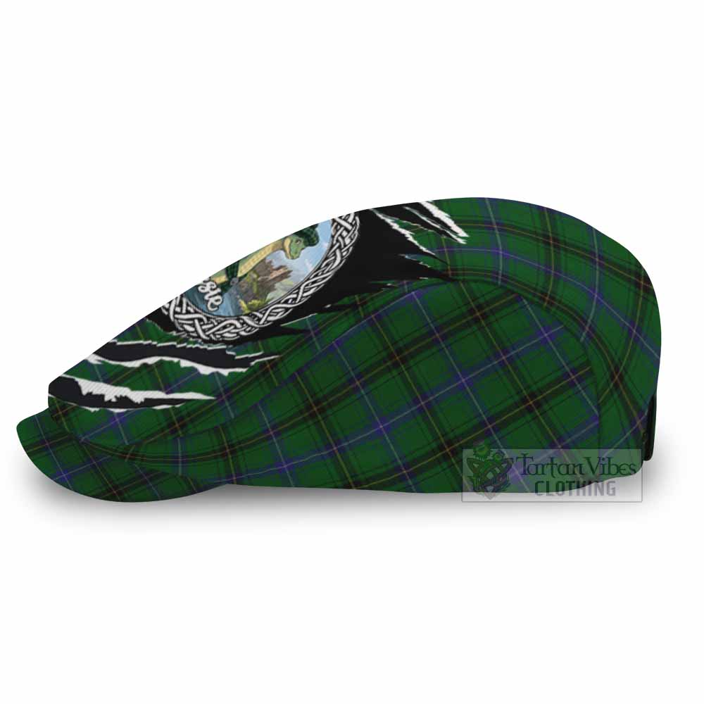 MacKendrick (McKendrick) Tartan Loch Ness Monster Flat Cap, Jeff Cap Celtic Knot Nessie Art