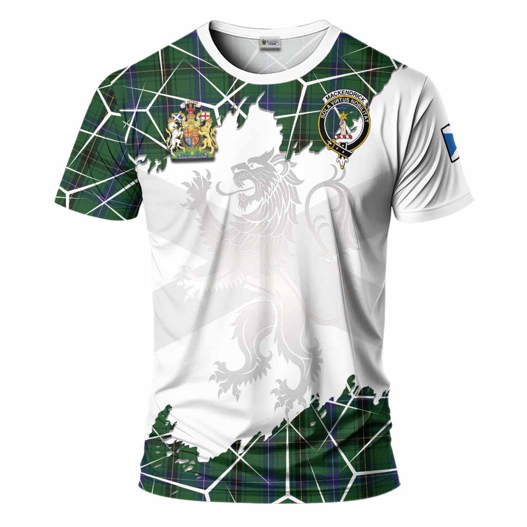 MacKendrick (McKendrick) Tartan T-Shirt with Family Crest and Lion Rampant Grunge Style