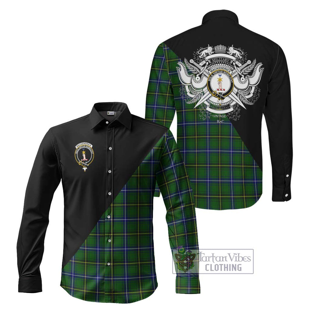 MacKendrick Modern Tartan Long Sleeve Button Shirt with Family Crest and Military Logo Style Men's Shirt S - Tartanvibesclothing Shop