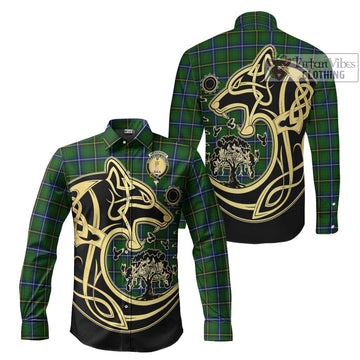 MacKendrick Modern Tartan Long Sleeve Button Shirt with Family Crest Celtic Wolf Style Men's Shirt S - Tartan Vibes Clothing