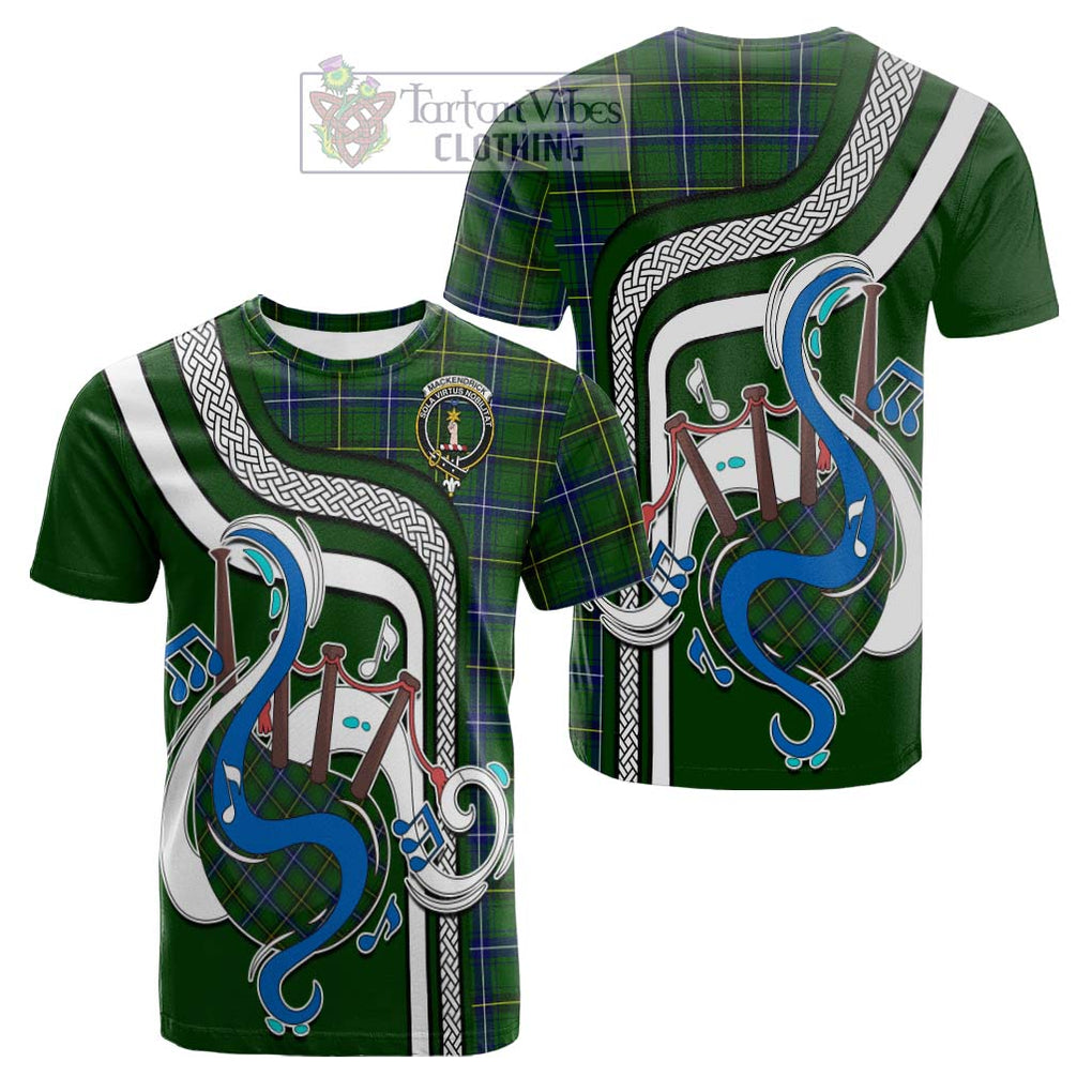 Tartan Vibes Clothing MacKendrick Modern Tartan Cotton T-shirt with Epic Bagpipe Style