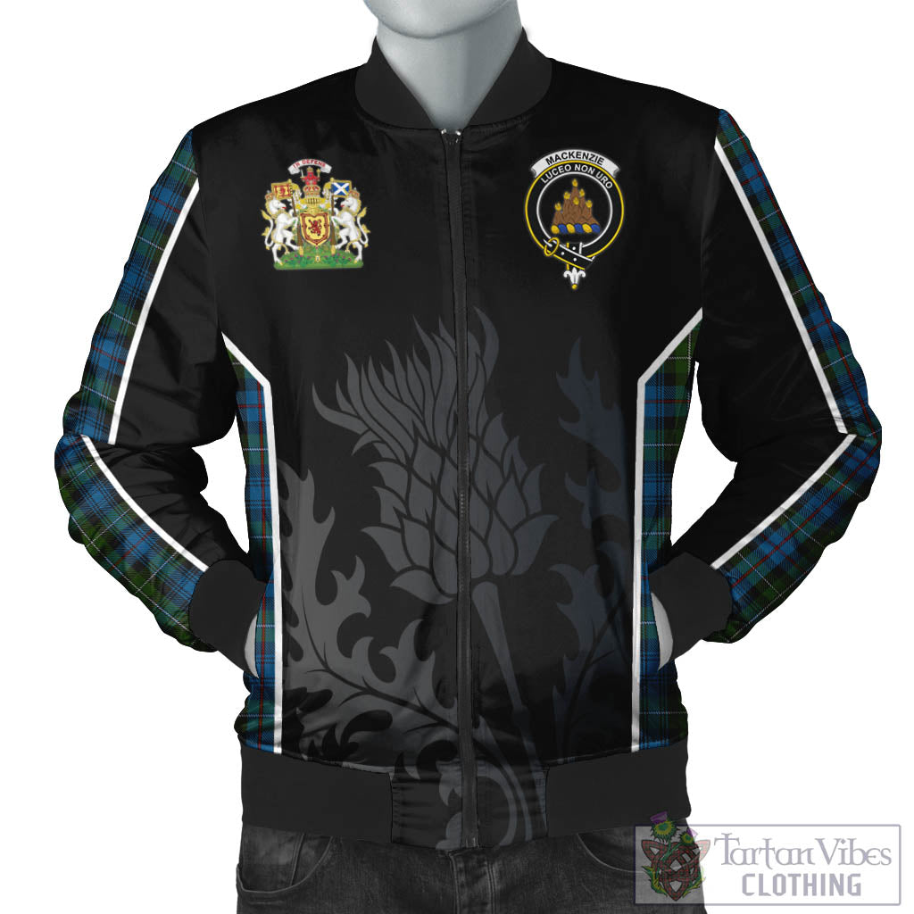 Tartan Vibes Clothing MacKenzie Tartan Bomber Jacket with Family Crest and Scottish Thistle Vibes Sport Style