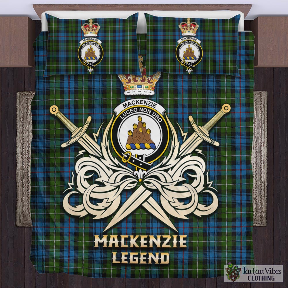 Tartan Vibes Clothing MacKenzie Tartan Bedding Set with Clan Crest and the Golden Sword of Courageous Legacy