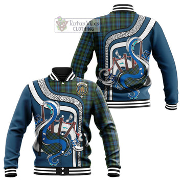 Tartan Vibes Clothing Mackenzie Tartan Baseball Jacket with Epic Bagpipe Style