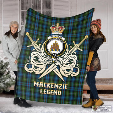 MacKenzie Tartan Blanket with Clan Crest and the Golden Sword of Courageous Legacy