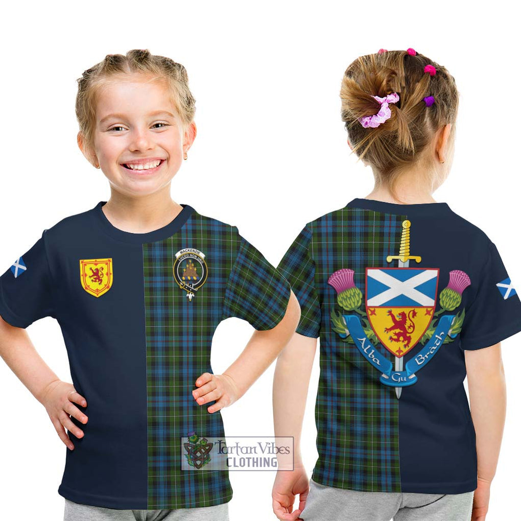 Tartan Vibes Clothing Mackenzie Tartan Kid T-Shirt with Scottish Lion Royal Arm Half Style