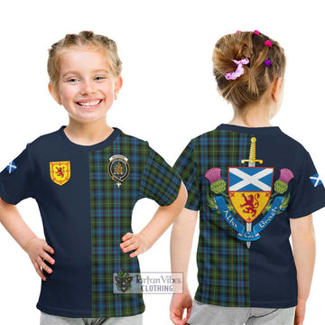 Tartan Vibes Clothing Mackenzie Tartan Kid T-Shirt with Scottish Lion Royal Arm Half Style