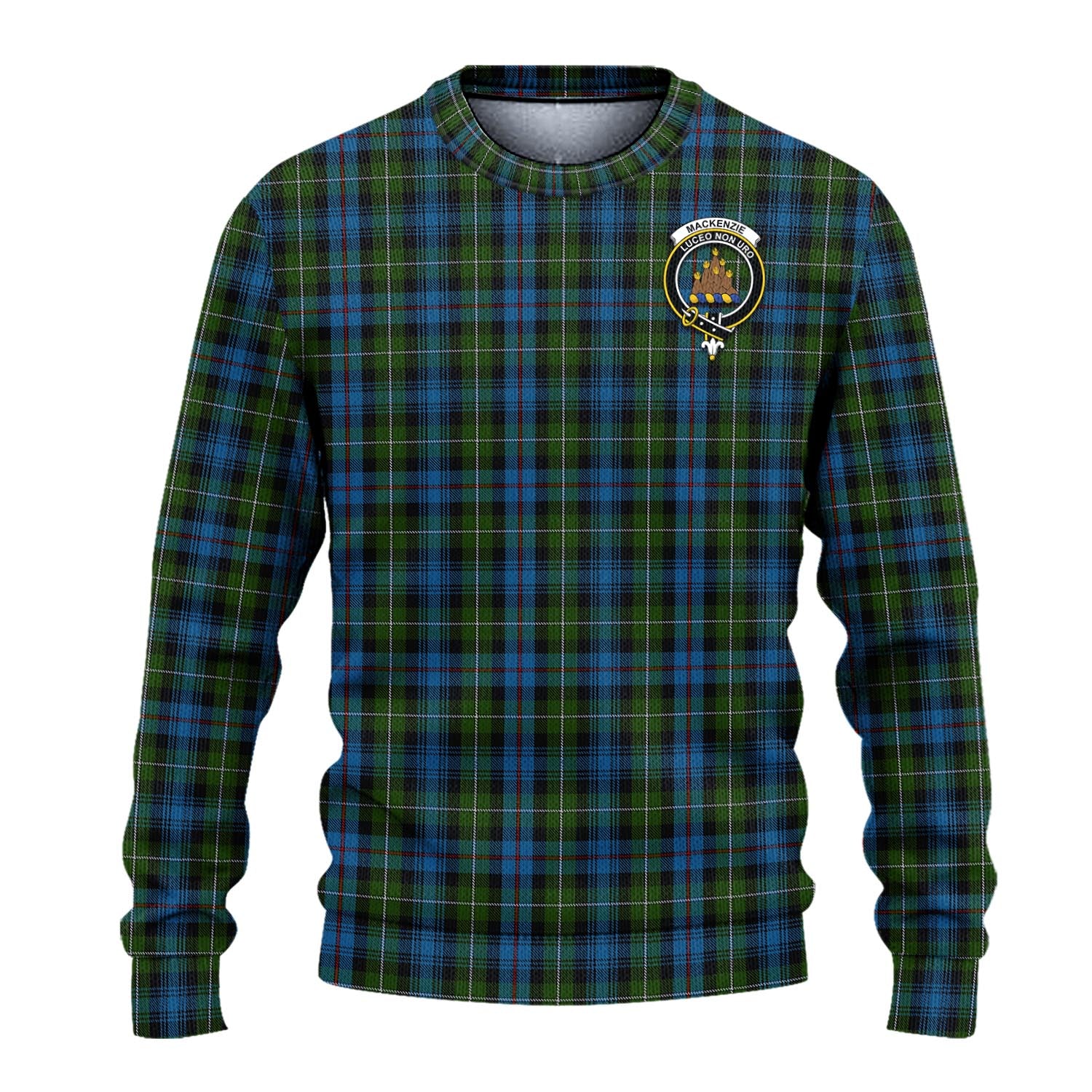 MacKenzie Tartan Knitted Sweater with Family Crest - Tartanvibesclothing