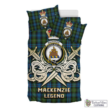MacKenzie Tartan Bedding Set with Clan Crest and the Golden Sword of Courageous Legacy