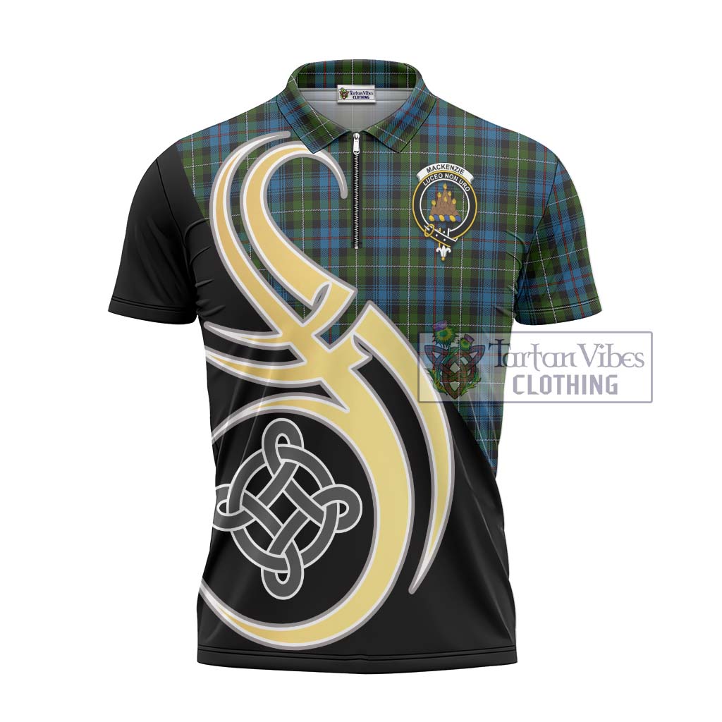 Tartan Vibes Clothing Mackenzie Tartan Zipper Polo Shirt with Family Crest and Celtic Symbol Style