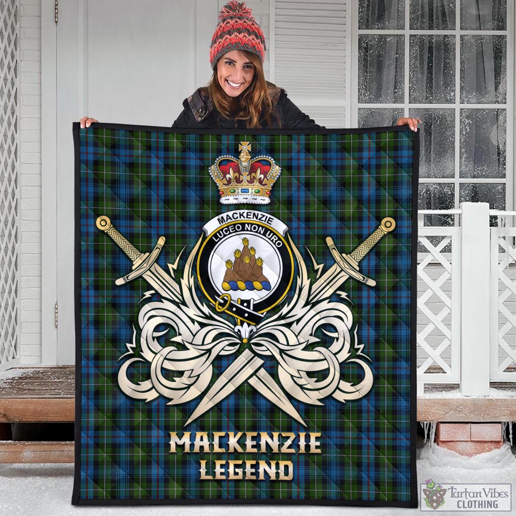 Tartan Vibes Clothing MacKenzie Tartan Quilt with Clan Crest and the Golden Sword of Courageous Legacy