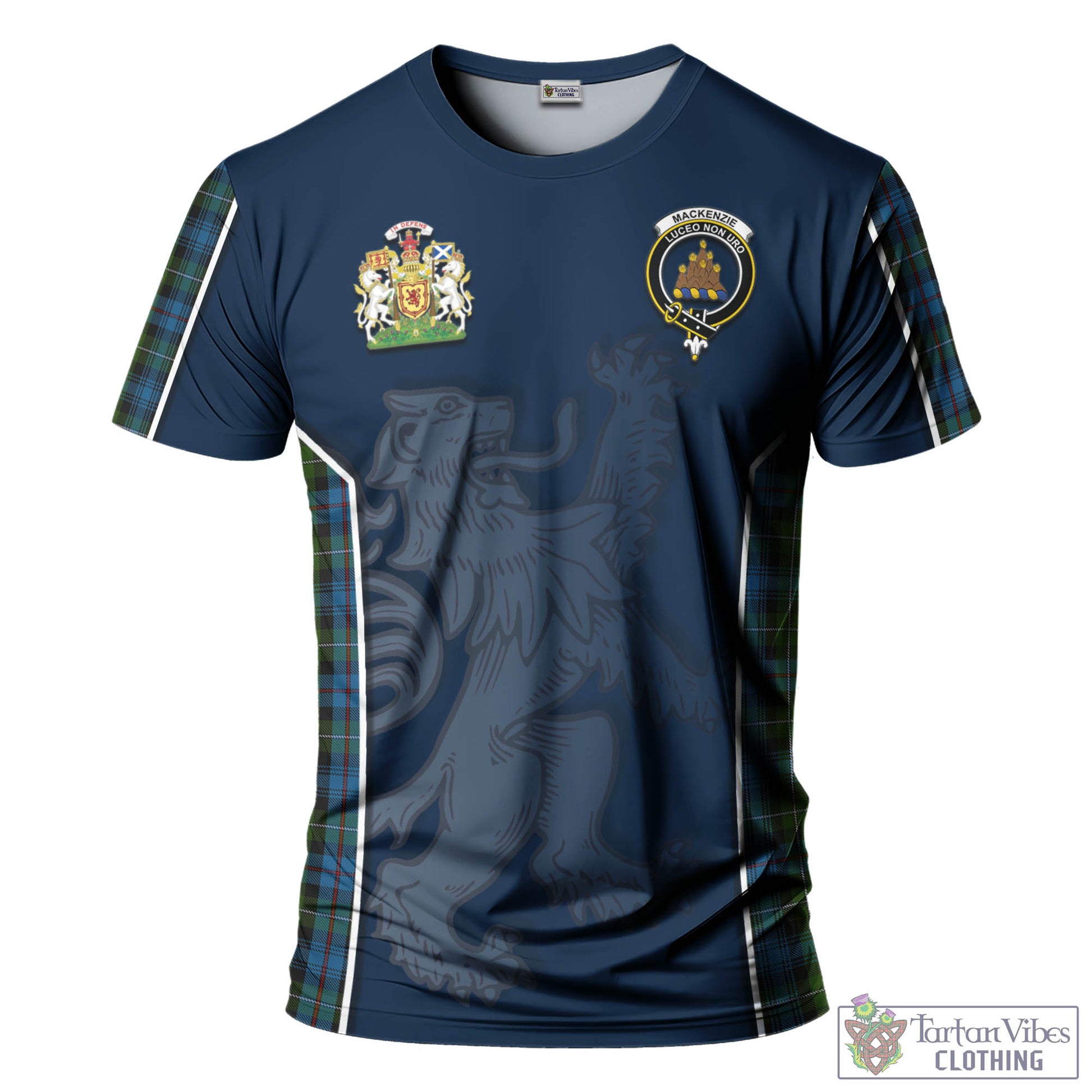 Tartan Vibes Clothing MacKenzie Tartan T-Shirt with Family Crest and Lion Rampant Vibes Sport Style